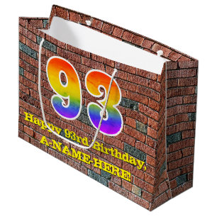 Grand Sac Cadeau 93e anniversaire : Amusant, arc-en-ciel inspiré pa