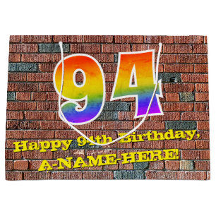 Grand Sac Cadeau 94e anniversaire : Amusant, Arc-en-ciel inspiré pa