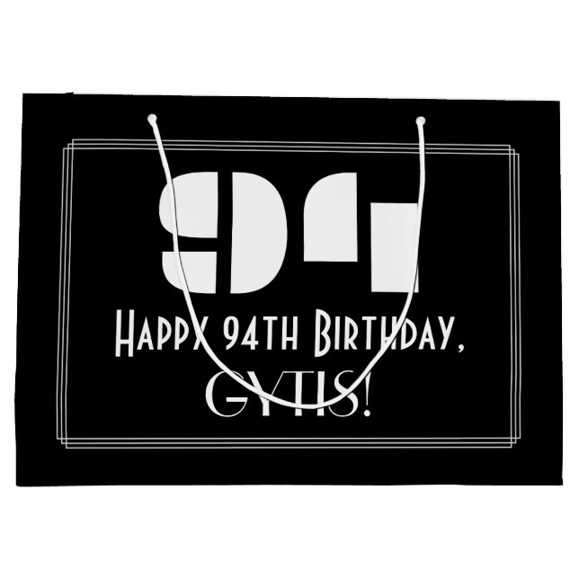 Grand Sac Cadeau 94ème anniversaire ~ Art Déco Inspiré Look "94" +  (Dos)