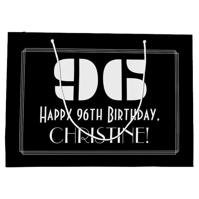 Grand Sac Cadeau 96e anniversaire ~ Art Déco Inspiré Look "96" + No (Dos)