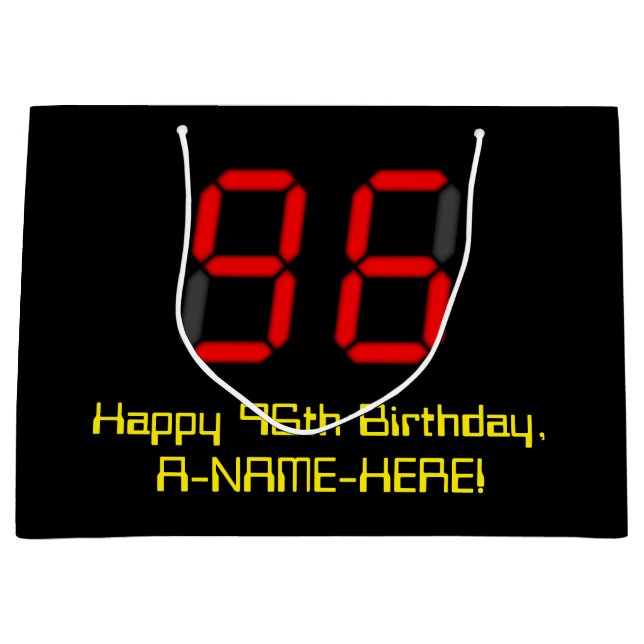 Grand Sac Cadeau 96ème anniversaire : Rouge Digital Clock Style "96 (Devant)