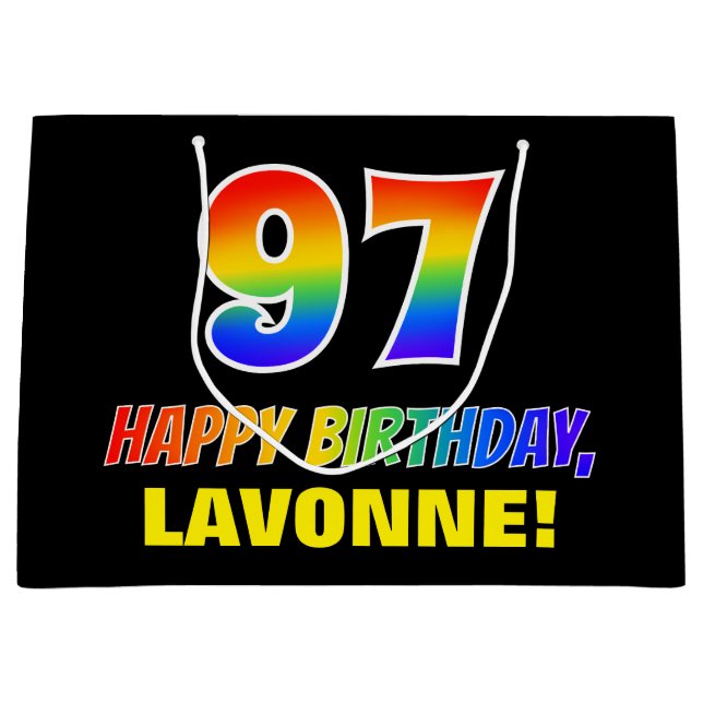 Grand Sac Cadeau 97e anniversaire : Bold, amusant, simple, arc-en-c (Devant)