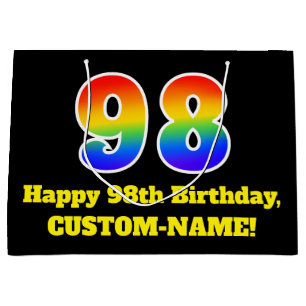 Grand Sac Cadeau 98e anniversaire ~ Amusant, coloré, Vibrant, Arc-e
