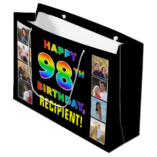 Grand Sac Cadeau 98e anniversaire : Rainbow Text, Custom Photos & N