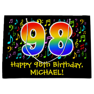 Grand Sac Cadeau 98e anniversaire - Symboles de musique colorée, Ar