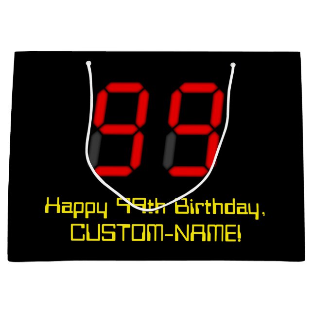 Grand Sac Cadeau 99e anniversaire : Rouge Digital Clock Style "99"  (Devant)