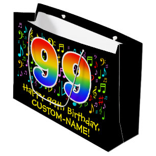 Grand Sac Cadeau 99e anniversaire - Symboles de musique colorée, Ar