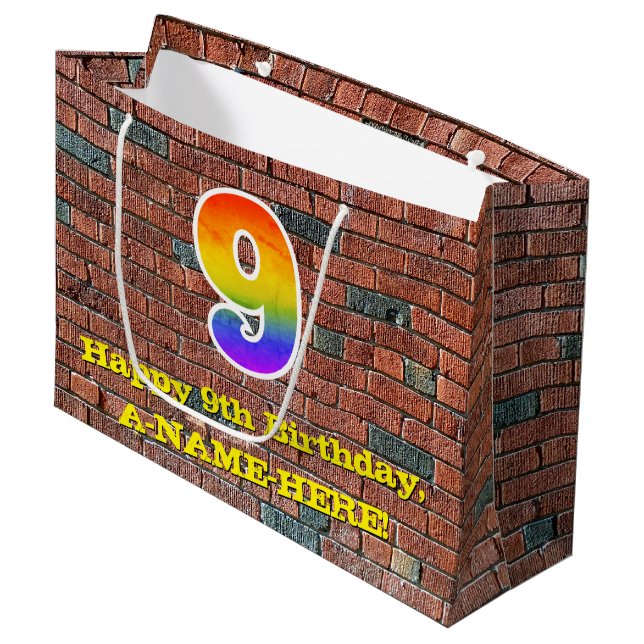 Grand Sac Cadeau 9e anniversaire : Amusant, Arc-en-ciel inspiré par (Devant Angle)