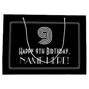 Grand Sac Cadeau 9e anniversaire — Art déco inspiré Look "9" & Name