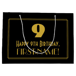Grand Sac Cadeau 9e anniversaire — Art déco inspiré Look "9" & Name