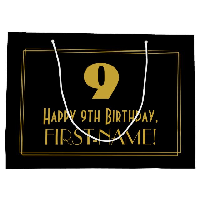 Grand Sac Cadeau 9e anniversaire — Art déco inspiré Look "9" & Name (Dos)