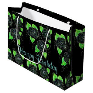 Grand sac cadeau à fleurs noires