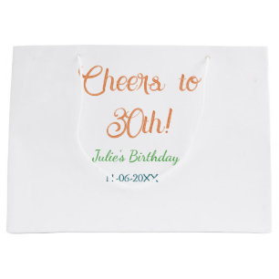 Grand Sac Cadeau À la 30e anniversaire nom date orange vert bleu