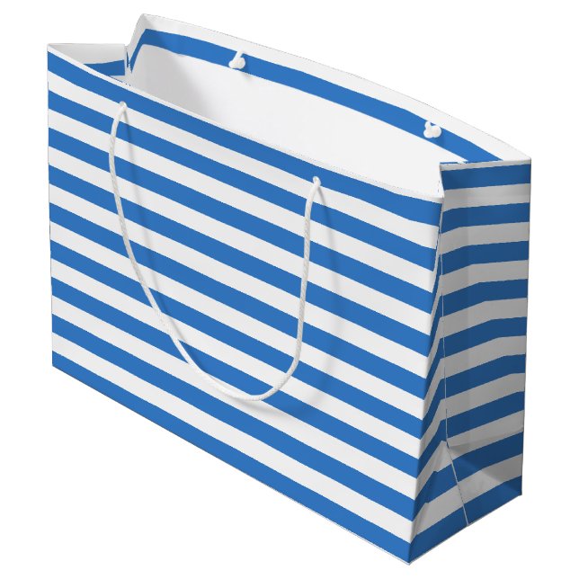 Grand Sac Cadeau À la mode moderne de modèle rayé blanc bleu (Dos Angle)