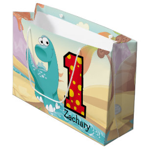Grand Sac Cadeau Ă?re coutume de fête d'anniversaire de dinosaure