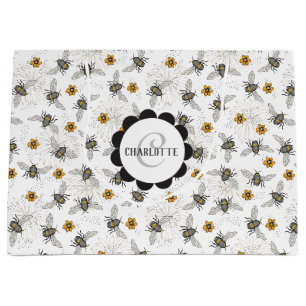 Grand Sac Cadeau Abeille noire branchée qui bourdonne pour le print
