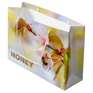 Grand Sac Cadeau Abeille Sur Une Fleur De Cerise