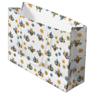 Grand Sac Cadeau Abeilles de miel mignonnes et Fleurs sauvages flor