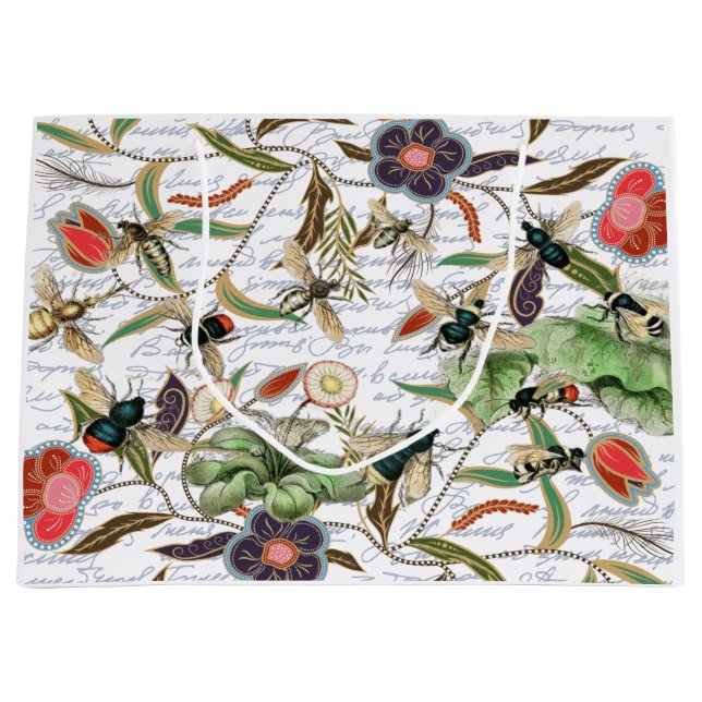 Grand Sac Cadeau Abeilles et fleurs Vintages (Devant)