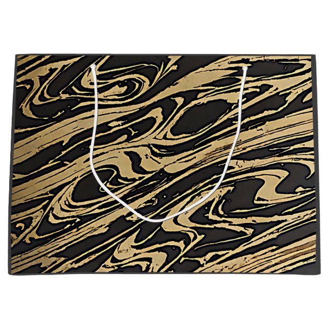 Grand Sac Cadeau Abstract Fluid Art - Black Marble Effect (Devant)