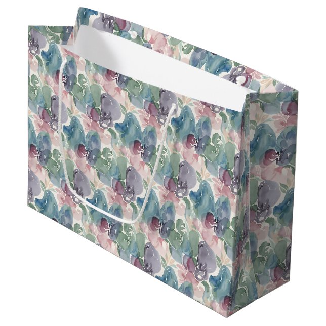 Grand Sac Cadeau Abstract Watercolor Pattern Teal Mauve Pink (Devant Angle)