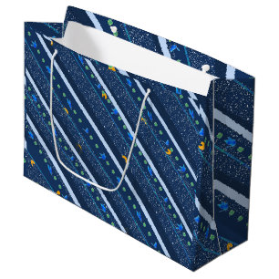 Grand Sac Cadeau Abstrait Bleu à la main motif à bande