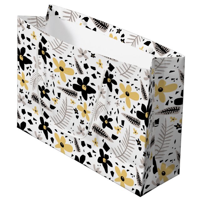 Grand Sac Cadeau Abstrait Gris jaune noir gris sans joint motif flo (Devant Angle)