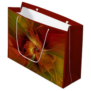 Grand Sac Cadeau Abstrait Rouge Orange Brown Vert Fractal Art Flowe