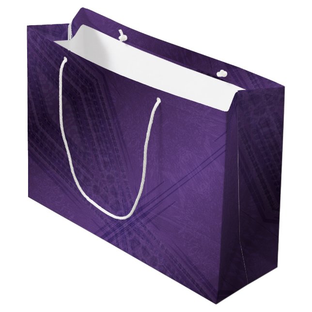 Grand Sac Cadeau Acceptation | Motif Bohème Éclectique Violet  (Devant Angle)