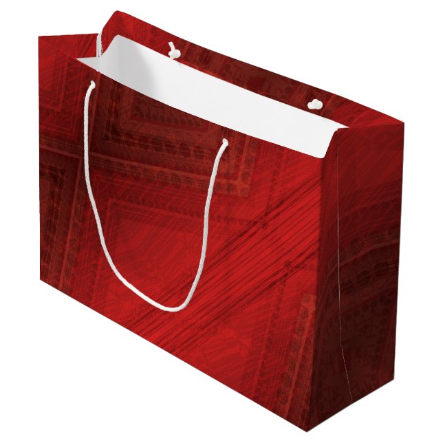 Grand Sac Cadeau Acceptation | Motif de Boho Eclectique Rouge (Devant Angle)