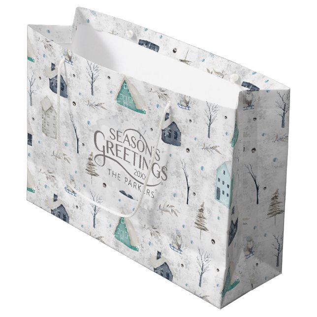 Grand Sac Cadeau Accueil confortable Noël Turquoise ID985 (Devant Angle)