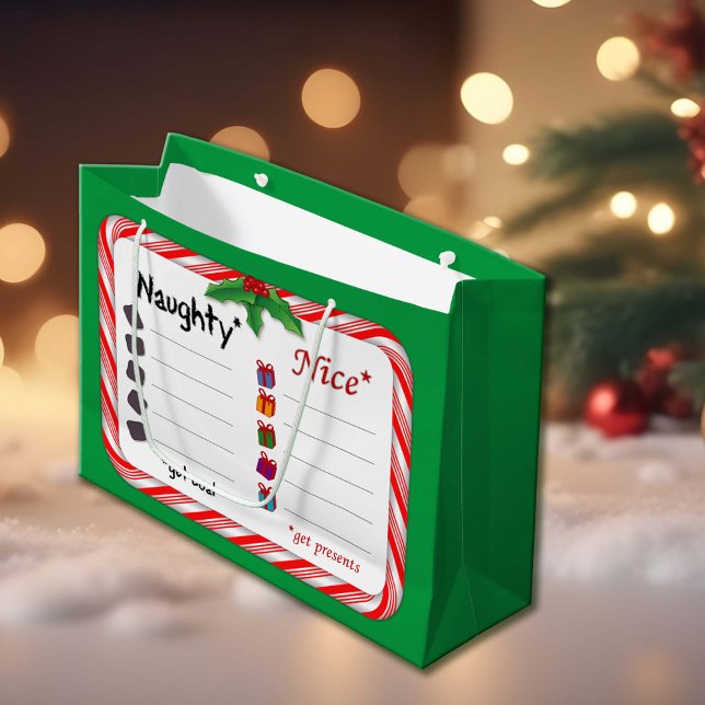 Grand Sac Cadeau Acheter pour les Naughty or Nice  (Naughty and Nice List Large Gift Bag. The Naughty get coal. Nice ones get presents. )