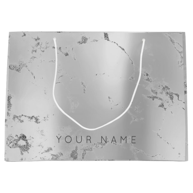 Grand Sac Cadeau Acier métallique gris marbre Lux Argent Abstrait (Devant)