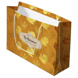 Grand Sac Cadeau Action de grâce feuille d'or