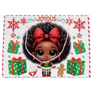 Grand Sac Cadeau Adorable Afro Baby Girl Christmas Elf