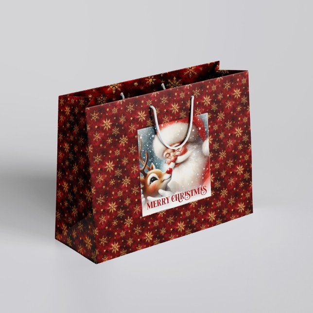Grand Sac Cadeau Adorable Holiday Santa and Rudolph Gift Bag (Adorable Holiday Santa and Rudolph Gift Bag)