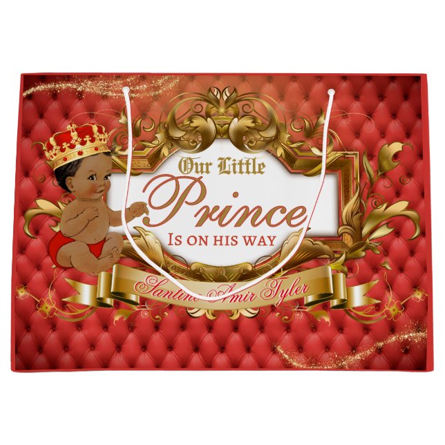 Grand Sac Cadeau Adorable Royal African Prince Rouge & Or (Devant)