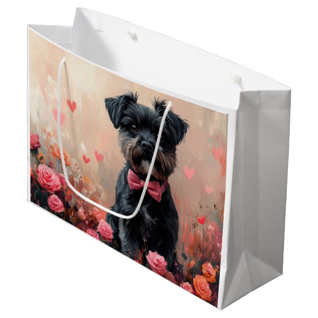 Grand Sac Cadeau Affenpinscher avec Rose - Saint Valentin (Devant Angle)