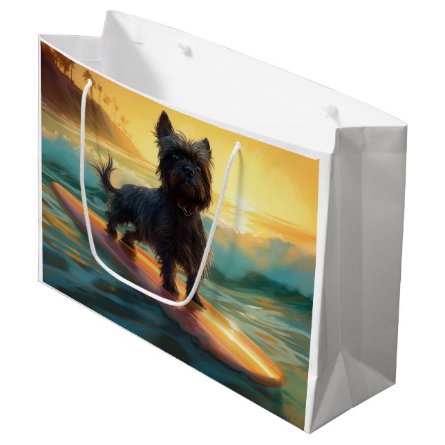Grand Sac Cadeau Affenpinscher Beach Surf Peinture (Devant Angle)