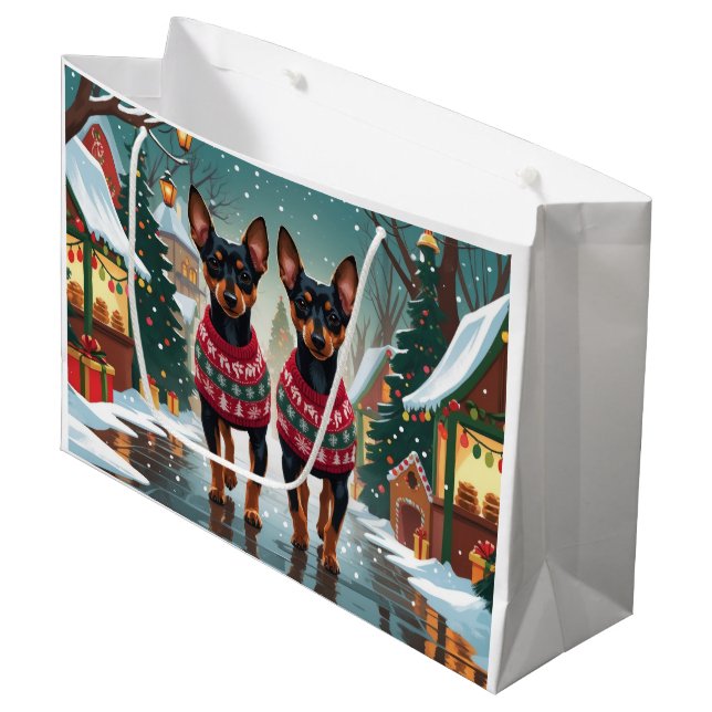 Grand Sac Cadeau Affenpinscher Dogs Christmas Snow Holiday (Devant Angle)