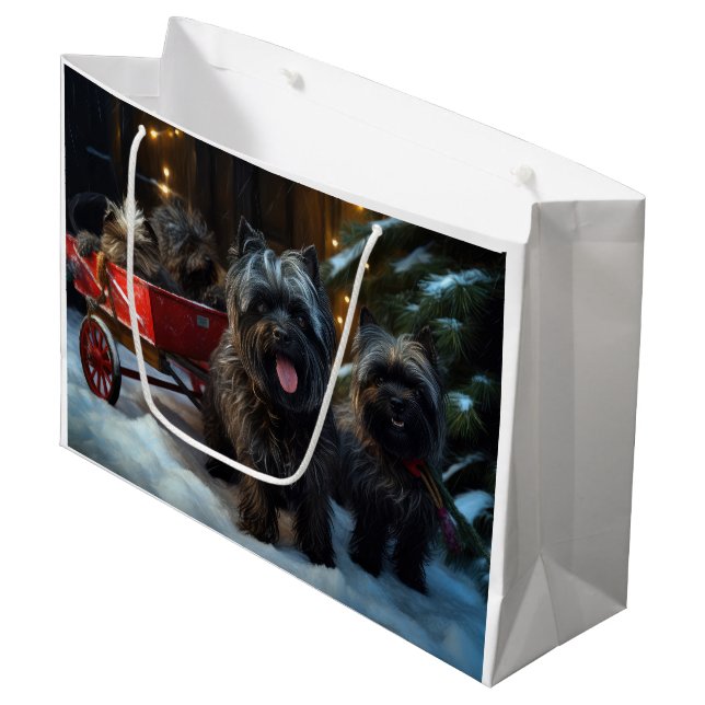 Grand Sac Cadeau Affenpinscher Snowy Sleigh Ride Décor de Noël (Devant Angle)