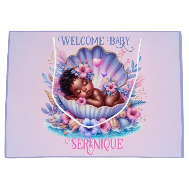Grand Sac Cadeau African American Baby Girl in Seashell Pastel (Devant)