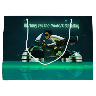 Grand Sac Cadeau African American Boy and Motorcycle Birthday