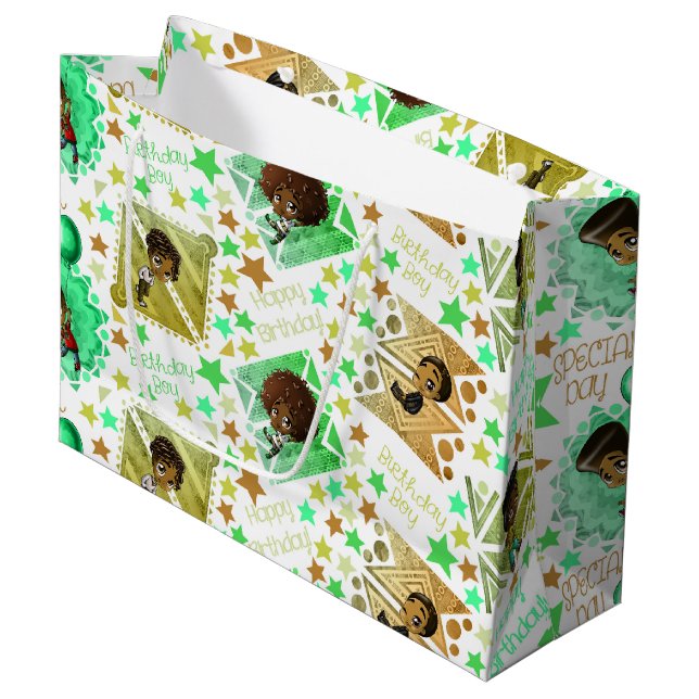 Grand Sac Cadeau African American Boys and Stars Anniversaire (Devant Angle)