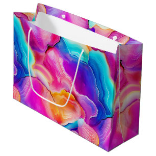 Grand Sac Cadeau Agate Arc-en-Ciel Motif de Pierre Abstraite Vibr