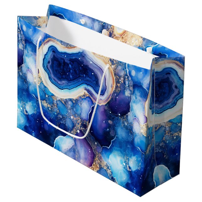 Grand Sac Cadeau Agate Céleste | Motif de Géode Abstraite en Pierre (Devant Angle)