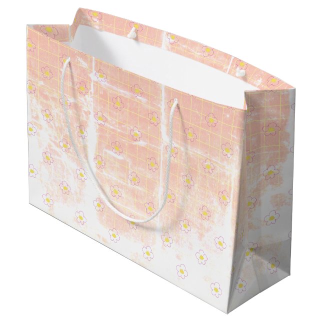 Grand Sac Cadeau Aged Grunge Pastel Texture Tiny Daisies Flowers. (Dos Angle)