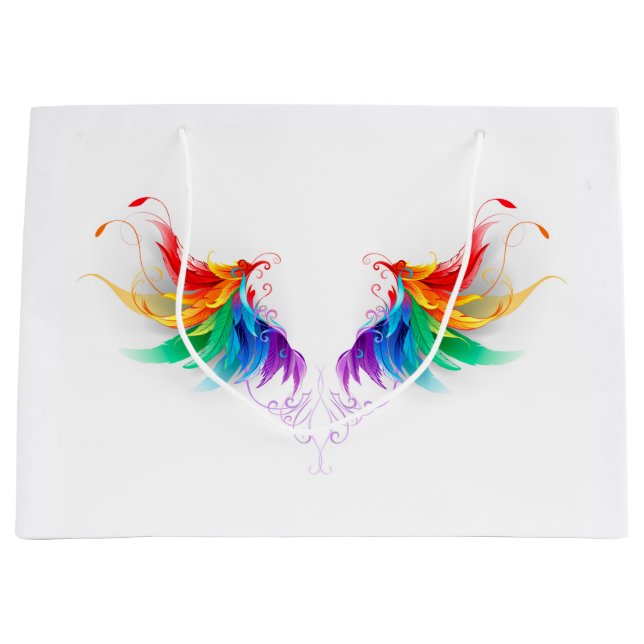 Grand Sac Cadeau Ailes fluffy arc-en-ciel (Devant)