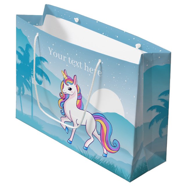 Grand Sac Cadeau ajouter text unicorne girls party (Devant Angle)