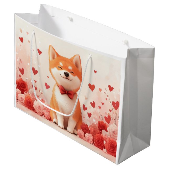 Grand Sac Cadeau Akita avec Rose - Saint Valentin (Devant Angle)